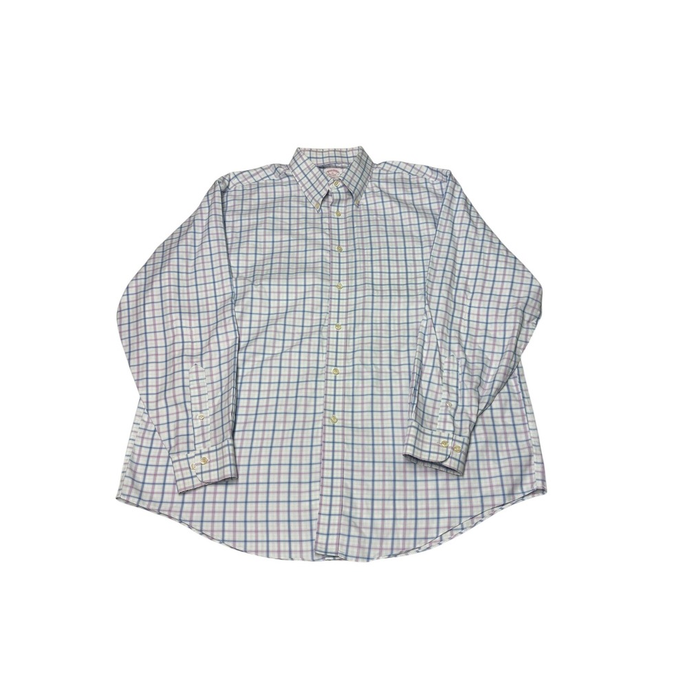 Brooks Brothers Mens XL Non-Iron Supima Cotton Check Button Down Shirt Blue